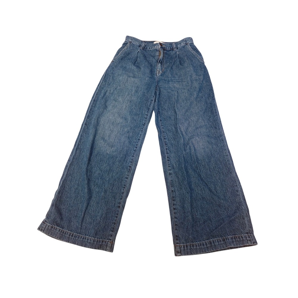 Madewell The Harlow Wide-Leg Jean Medium Blue Pleated High Rise Denim 28